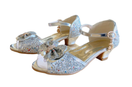 Prinsessen schoenen zilver glitter strikje