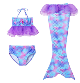 Zeemeermin staart + bikini blauw paars + GRATIS krans