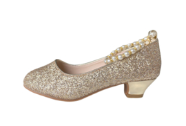 Spaanse schoenen goud glitter met pareltjes