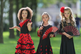 Spaanse flamenco rok meisjes zwart met rode stippen