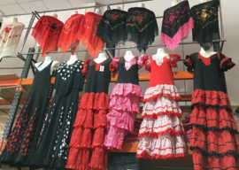 Spaanse jurk  dames rood/wit