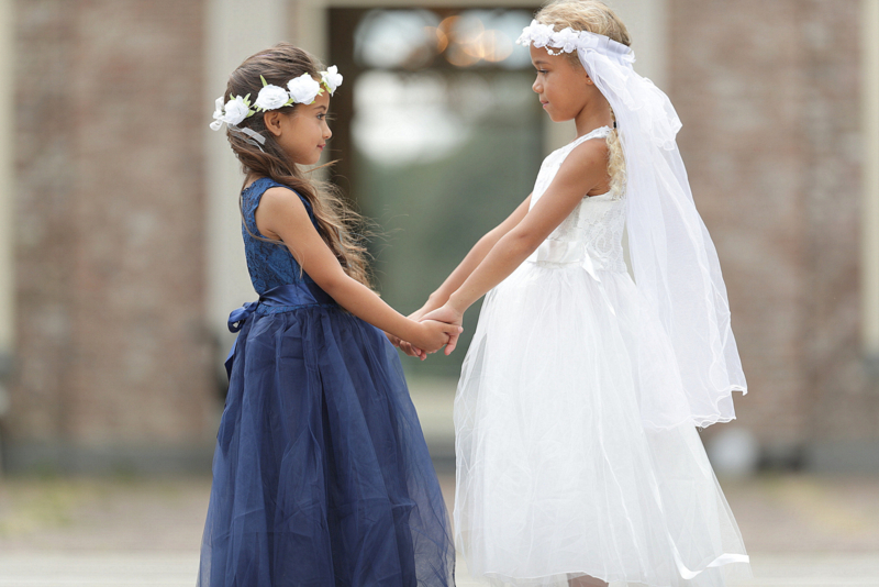 Communie kleedje prinsessenjurk donker blauw + bloemenkrans | Communie  kleding | Spaansejurk Nederland