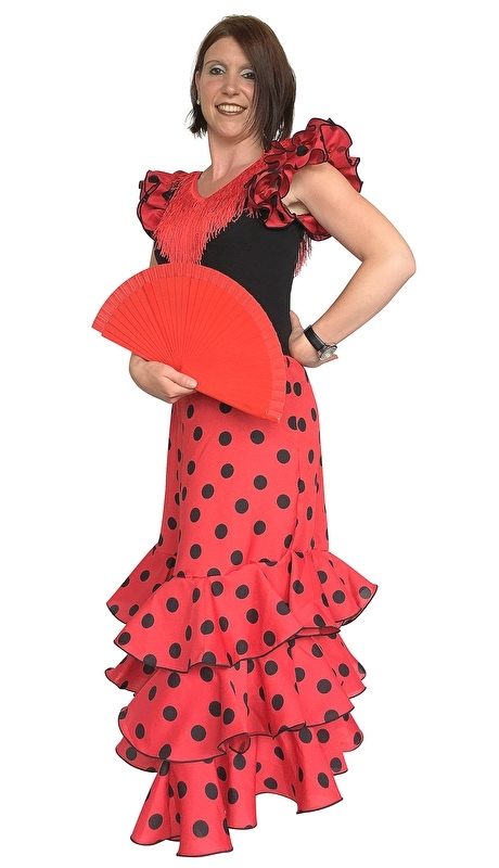Wonderlijk Spaanse flamenco jurk dames Deluxe rood/zwart | Flamenco Jurken JS-36
