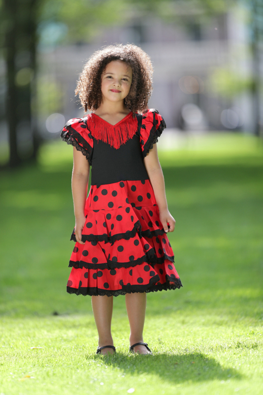 voedsel Huisje waterval Spaanse flamenco jurk Niño rood zwart | Flamenco jurken Niño | Spaansejurk  Nederland