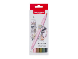 Fineliner Brush pen Bruynzeel Creatives Tokyo set 6 kleuren