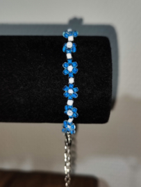 armband bloem steel bloem blauw (handmade)