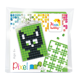 pixelhobby zwarte kat sleutelhanger medaillon