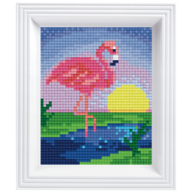 Geschenkverpakking met lijst:  Flamingo ondergaande zon