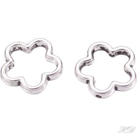 05586 Kralenframe Bloem Antiek zilver (Nikkelvrij) 15x2mm; gat 1,5mm 7 stuks