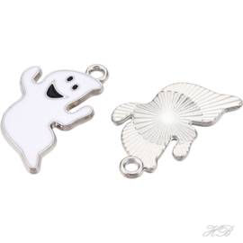 05819 Bedel Enamel spook Metaalkleurig~wit nikkelvrij  23x14x1mm, gat 1,8mm 1 stuks