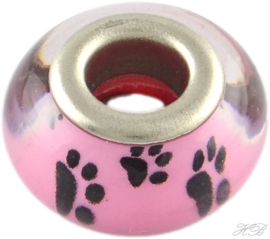 05605 Pandorastijl kraal Acryl hondenpoot Fuchsia-zwart 9x14mm; gat 5mm 2 stuks