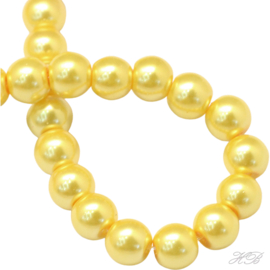 03068 Glaskraal streng (±40cm) parel Goudkleurig 4mm; gat 1mm 1 streng