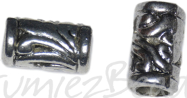 00531 Metalen kraal bewerkt groot gat Antiek zilver 11,5mmx7mm; gat 4,2mm 5 stuks