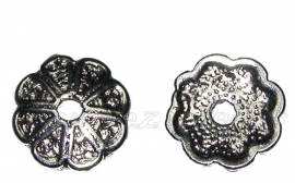 02033 Kralenkap bloem Zwart (Nikkelvrij) 13mmx2mm; gat 2mm 11 stuks