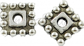 03753 Spacer daisy vierkant Antiek zilver (Nikkelvrij) 7mmx7mmx2mm; gat 2mm 12 stuks