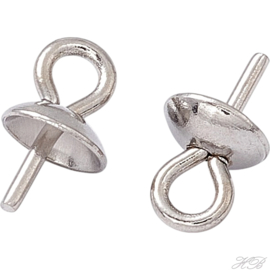02330 Schroefoog pin met kapje Metaalkleurig 304 stainless steel  7x4mm; gat 1,5mm; pin 0,7mm 6 stuks