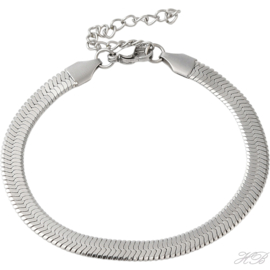 ARM-0005 Armband (304 stainless steel) Herringbone Metaalkleurig 177x3mm; verlengketting 48mm 1 stuks