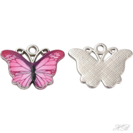 05530 Bedel Enamel vlinder Metaalkleurig (Nikkelvrij)/Flamingo 13,5x18x1,5; gat 1,3mm 1 stuks