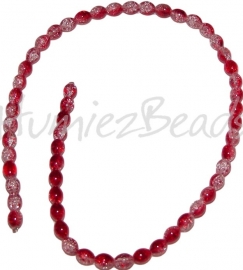 00196 Glaskraal crackle streng ±40cm Rood-Transparant 8mmx6mm 1 streng