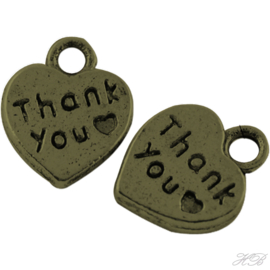 05049 Bedel Hart Thank you Antiek brons (Nikkelvrij) 12x10x2mm; gat 2mm 9 stuks