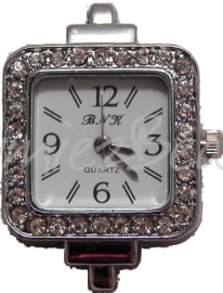 01716 Horloge bling Metaalkleurig/Chrystal 35mmx27mm 1 stuks