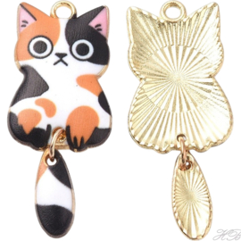 05552 Bedel Enamel Poes/kat Licht goud (nikkelvrij)/ bruin 38x15,7x3mm; gat 2mm 1 stuks