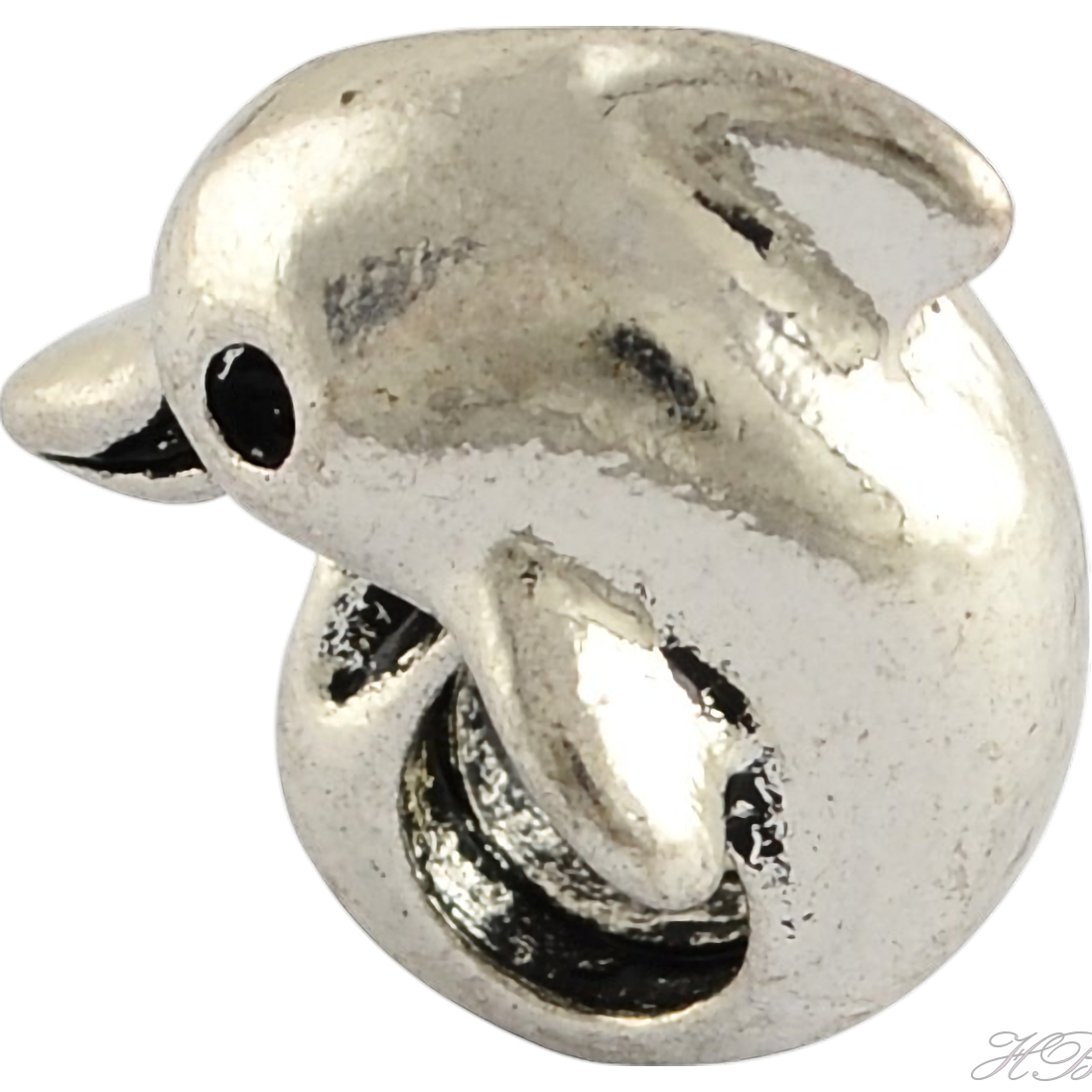 00723 Metalen kraal Dolfijn Antiek zilver (Nikkelvrij)   14x14x10mm; gat 4,5mm 2 stuks