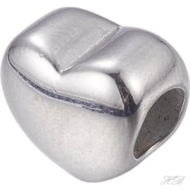03730 Metalen kraal Hart Metaalkleurig 304 stainless steel  10x11x8mm; gat 5mm 1 stuks