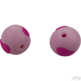 04828 Siliconenkraal Rond met hart Licht roze-hard roze 15mm; gat 2mm 2 stuks