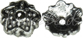 00408 Kralenkap punt sterbloem Antiek zilver (Nikkel vrij)  20 stuks