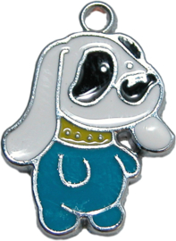 01872 Bedel hond enamel Zilverkleurig / blauw 24mmx10mm 3 stuks