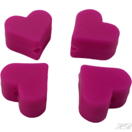 02203 Siliconenkraal Hart Fuchsia 15mm; gat 2mm 4 stuks