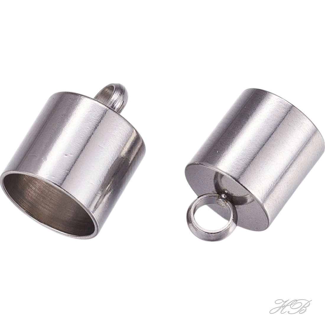 01184 Eindkap  Metaalkleurig 304 stainless steel  13x11mm; gat 10mm; oogje 3,5mm 2 stuks