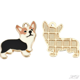 05559 Bedel Enamel hond Corgi Goudkleurig (Nikelvrij)/ bruin 23x23x1,5mm; gat 1,6mm 1 stuks