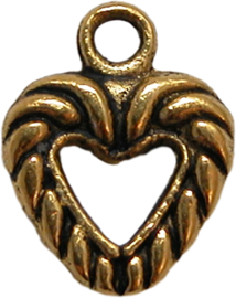 01789 Bedel hart ribbel Antiek goud (nikkelvrij) 22mmx15mm 6 stuks