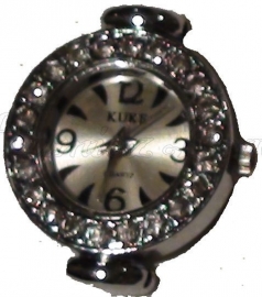01480 Horloge bling Metaalkleurig/Chrystal  1 stuks