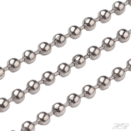 JS-0003 Jasseron Ball chain Stainless steel Metaalkleurig 2,4mm 1 meter