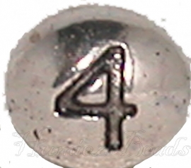 03170 Metalen kraal cijfer 4 Antiek zilver (Nikkelvrij) 7mmx6mm; gat 1mm 1 stuks