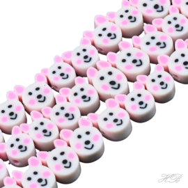 00487 Fimokraal Muis Roze ±13x±11x4,5mm; gat 1,6mm ±12 stuks