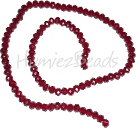 03981 Glaskraal imitatie swarovski faceted Abacus streng ±40cm Dark Red Coral 4mmx6mm  1 streng