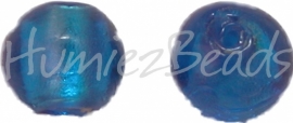 02923 Glaskraal zilverfoil rond Blauw 10mm 7 stuks