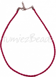 LKG-0002 Ketting gevlochten Rood 3mm; 43cm 3 stuks