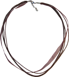 OL-0011 Organzalint met waxkoord Bruin 1 ketting