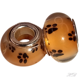 04589 Pandorastijl kraal Acryl hondenpoot Oranje-zwart  9x14mm; gat 5mm 2 stuks