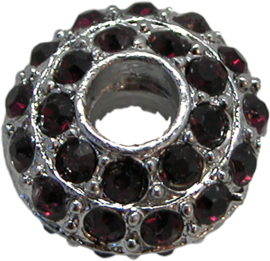 01861 Rondeau Rhinestone Nickelfarbe / Bordeaux 8mmx16mm