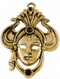 00416 Hanger Venetiaans masker Antiek goud (Nikkel vrij) 61mmx44mm 1 stuks