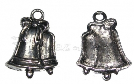 01487 Bedel kerstbel dubbel Antiek zilver (nikkelvrij) 22mmx16mmx3mm 3 stuks