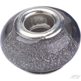 00513 Pandorastijl kraal Acryl glitter Zilverkleurig/Grijs 9x14mm; gat 5mm 2 stuks