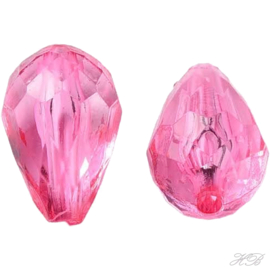 04923 Acrylkraal Druppel faceted transparant (gat van boven naar beneden) Hot Pink 12x8mm; gat 1,5mm ±20 stuks