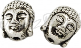 02502 Spacer Boeddha hoofd Antiek zilver (nikkelvrij) 11x9x8mm; gat 1,5mm 3 stuks